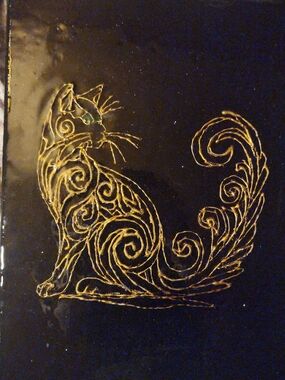 Original 12x16 Gold Swirl Cat Wall Art Painting - Elegant Resin Coated